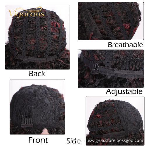 vigorous Highlight Short Bob Cut Fiber Cheap Gluless Mixed Black Bug Best Heat Resistant Synthetic Wig Vendors